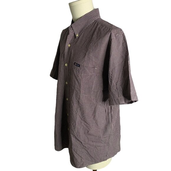 Chaps Button Down Short Sleeve Shirt L Blue Checkered Easy Care Pocket Cotton - Picture 3 of 6